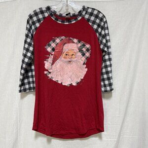 Christmas Top 3/4 Raglan Sleeve T-shirt Womens Size Small Merry Christmas Red